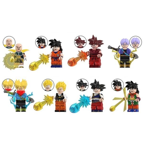 Dragon Ball custom minifigure set – Krillin, Son Gohan, Son Goku, Trunks, Yamcha with energy effects