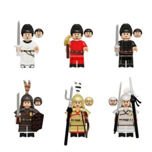 Chinese warrior minifigure set KT1096 – historical block toy soldiers in white, red, black and armored designs