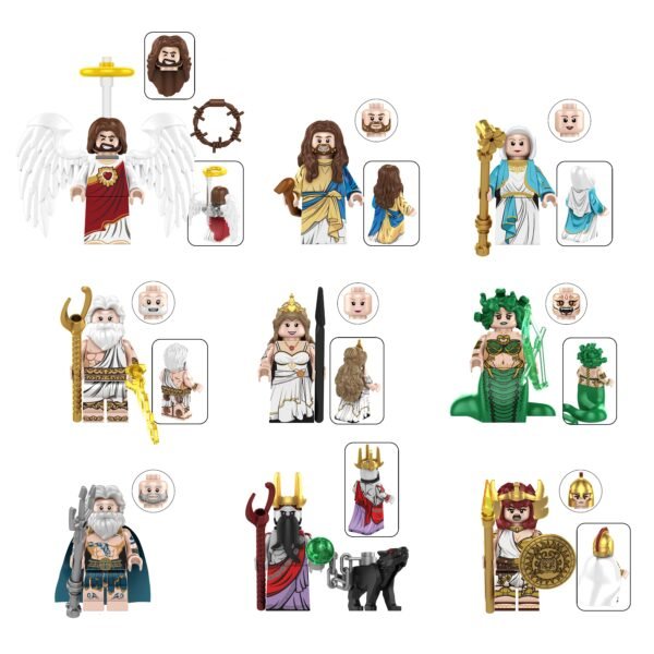 Gods custom minifigure set – Jesus, Mary, Zeus, Hera, Medusa, Poseidon, Hades and Athena characters