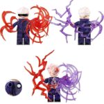 Jujutsu Kaisen Gojo Satoru minifigure set – anime block toy figures with red and purple energy attacks