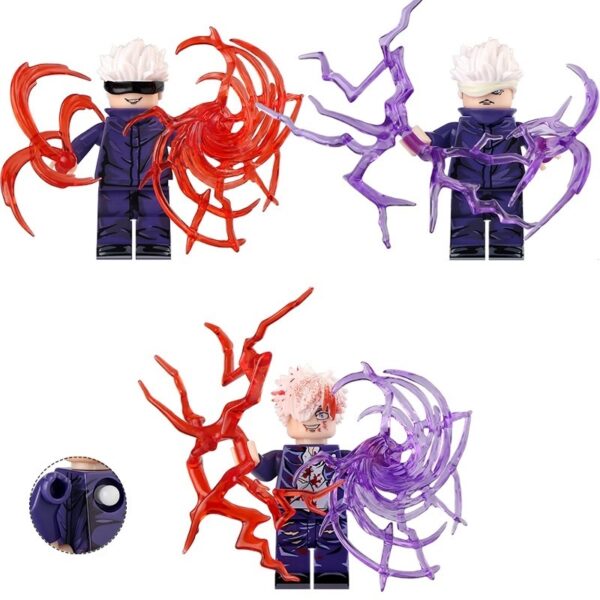 Jujutsu Kaisen Gojo Satoru minifigure set – anime block toy figures with red and purple energy attacks