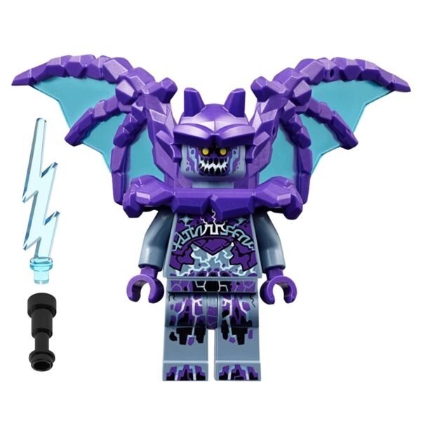 Purple Gargoyle demon minifigure with wings and lightning weapon – fantasy block toy