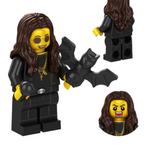 Ozzy Osbourne custom minifigure – rock legend block toy with microphone, bat and long hair design