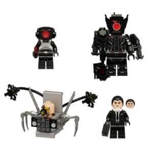 Skibidi Toilet movie minifigure set – Sword Fighter, Brad, Dr. Toilet and Diplomatic Toilet characters