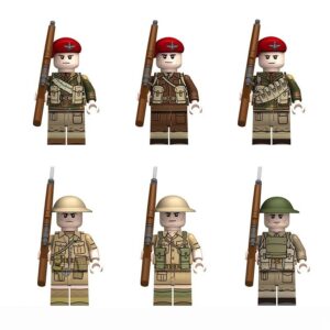 British WW2 minifigure set – Red Devils paratroopers, SAS, machine gunner and infantry soldiers