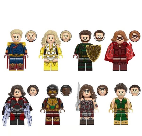 The Boys minifigure set – includes Homelander, Starlight, Soldier Boy, Crimson Countess, Stormfront, A-Train, Queen Maeve and The Deep